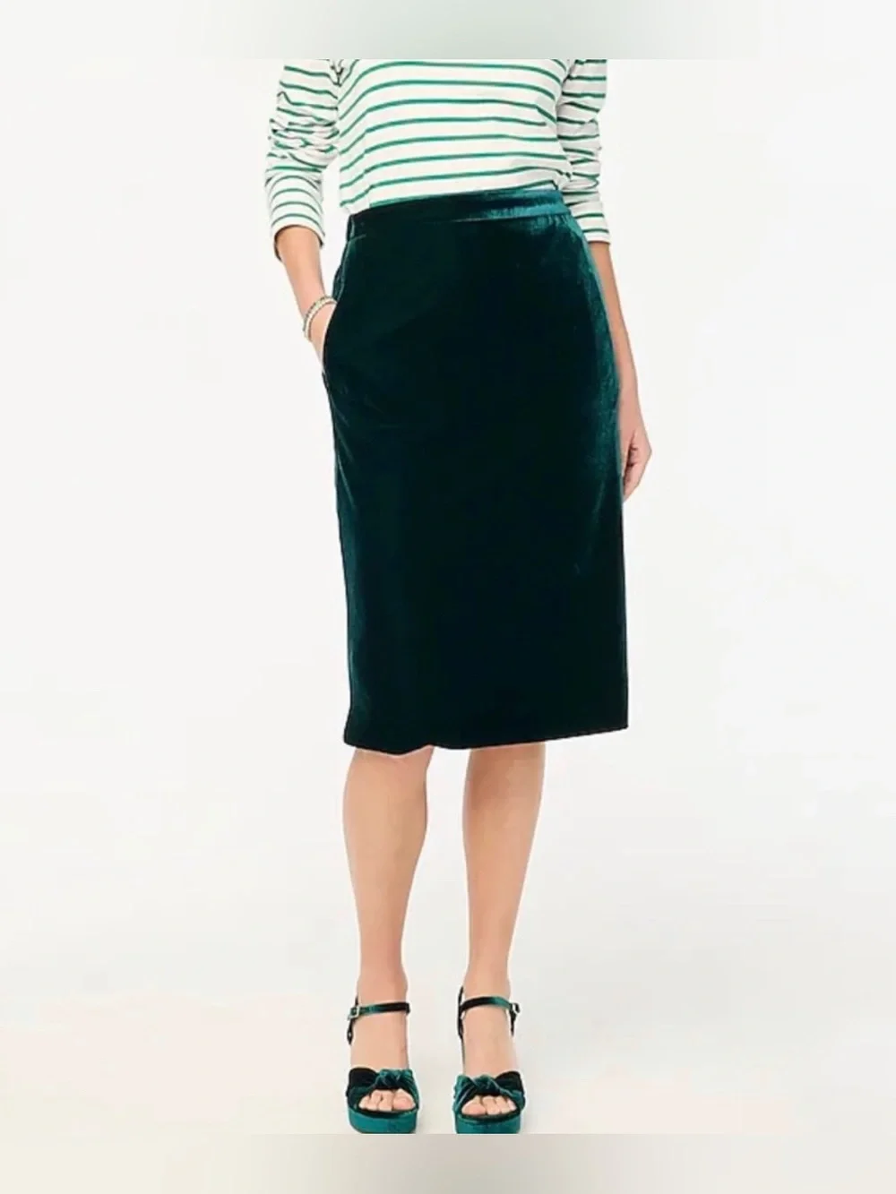 J.Crew Velvet Midi Skirt Green Size S